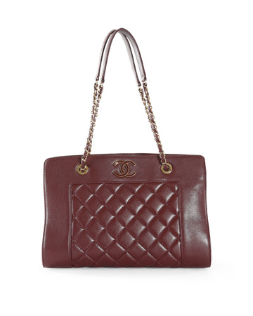 CHANEL Burgundy Sheepskin Quilted Leather Mademoiselle Vintage Shopping Tote Bag