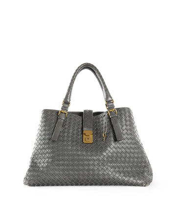 BOTTEGA VENETA Grey Intrecciato Woven Nappa Leather Roma Tote Bag