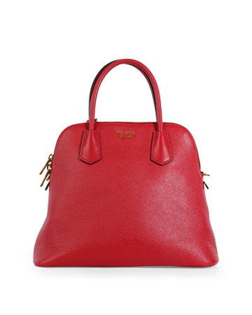 PRADA Red Saffiano Leather Medium Dome Satchel Bag