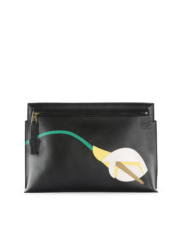 LOEWE Black/Green/White/Yellow Leather Anthurium Flower T-Pouch