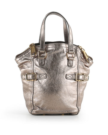YVES SAINT LAURENT Bronze Metallic Leather Mini Downtown Tote Bag