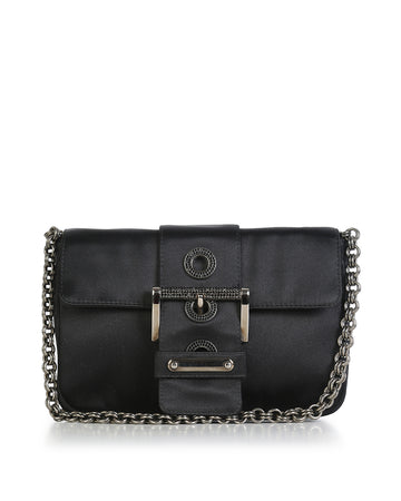 PRADA Black Satin & Crystal Buckled Small Handle Bag