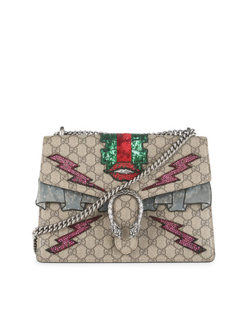 GUCCI Beige Monogram Canvas GG Dionysus Supreme Embroidered Shoulder Bag