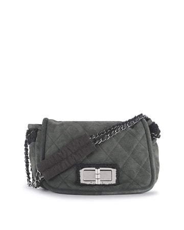 CHANEL Black Quilted Nubuck Shearling Single Flap Bag