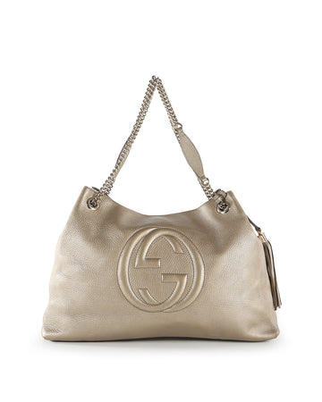 GUCCI Bronze Pebbled Calfskin Leather Soho Chain Shoulder Bag