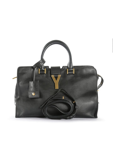 SAINT LAURENT Black Leather Small Cabas Tote Bag