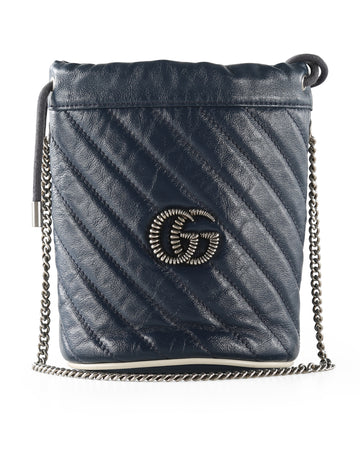 GUCCI Navy Blue Leather GG Mini Bucket Crossbody Bag