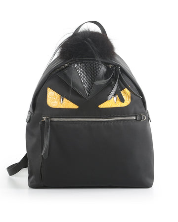 FENDI Black Nylon, Leather, and Fur Monster Eyes Backpack