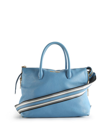 MIU MIU Blue Leather Madras Zipper Tote Bag