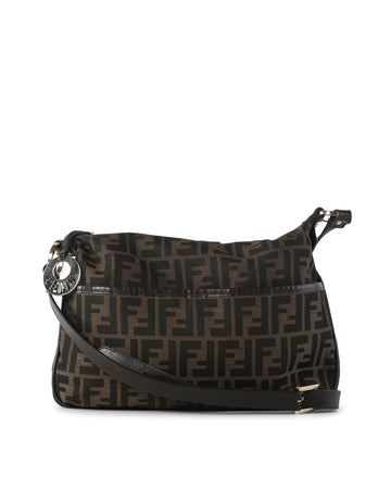 FENDI Brown Zucca Print Canvas Crossbody Bag