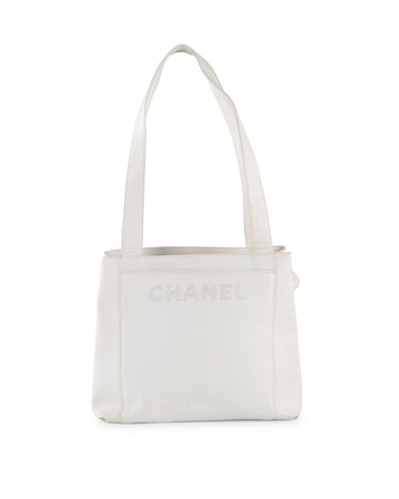 CHANEL White Caviar Leather Tote Bag