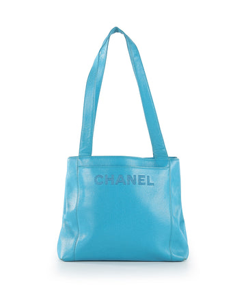 CHANEL Turquoise Caviar Leather Tote Bag