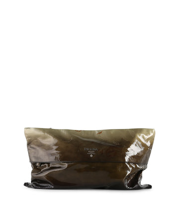 PRADA Olive Green Ombre Patent Leather Clutch