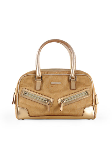 GUCCI Gold Shiny Canvas GG Small Capri Bowler Bag