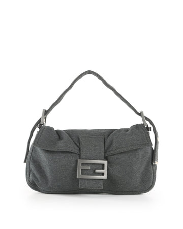 FENDI Grey Fabric Baguette Shoulder Bag