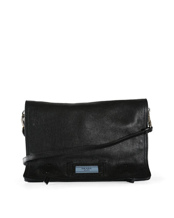PRADA Black Leather Flap Crossbody Bag