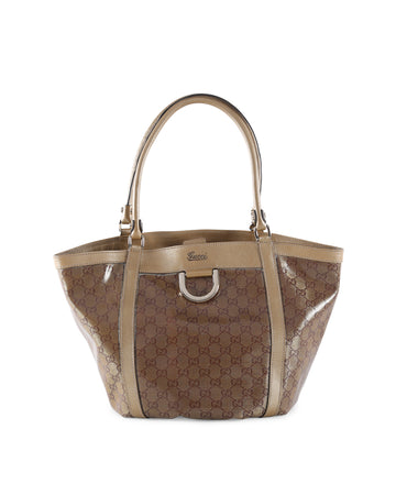 GUCCI Gold Coated Canvas GG & Leather Trims Abbey Tote Bag