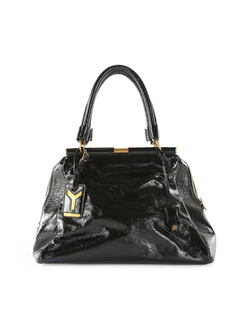 SAINT LAURENT Black Patent Leather Medium Majorelle Satchel Bag