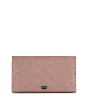 DOLCE & GABBANA Pink Lizard Embossed Leather Clutch