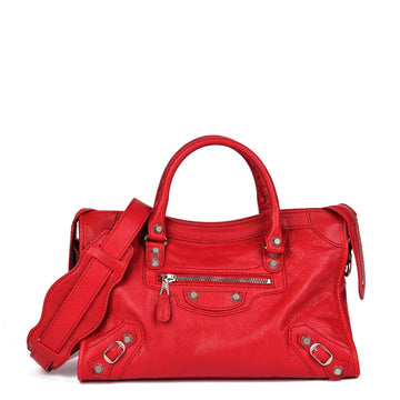 Balenciaga Red Aged Lambskin Small City Bag