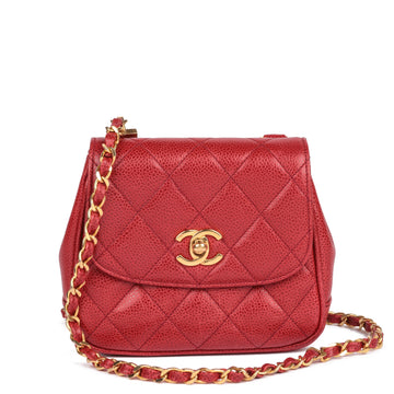 Chanel Red Quilted Caviar Leather Vintage Mini Flap Bag