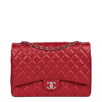 Chanel Red Quilted Lambskin Leather Maxi Classic Double Flap Bag