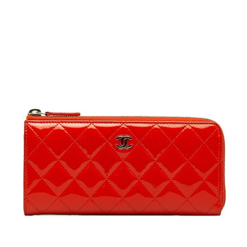 CHANEL CC Quilted Patent Zip Around Long Wallet Long Wallets