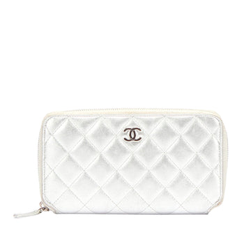 Chanel Quilted CC Metallic Lambskin Zip Around Wallet Long Wallets