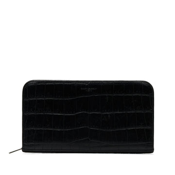 SAINT LAURENT Embossed Leather Zip Around Long Wallet Long Wallets