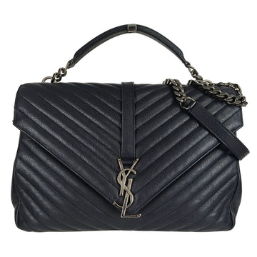 SAINT LAURENT Saint Laurent College large chain bag in quilted blue leather