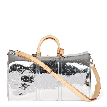 Louis Vuitton Silver Monogram Mirror Coated Canvas & Vachetta Leather Keepall 50 Bandouliere Shoulder Bag