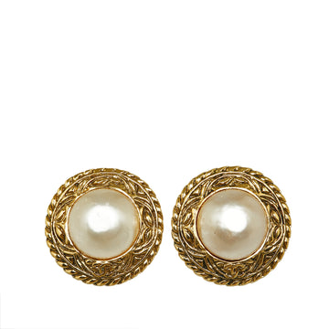 CHANEL Faux Pearl Clip-On Earrings Costume Earrings