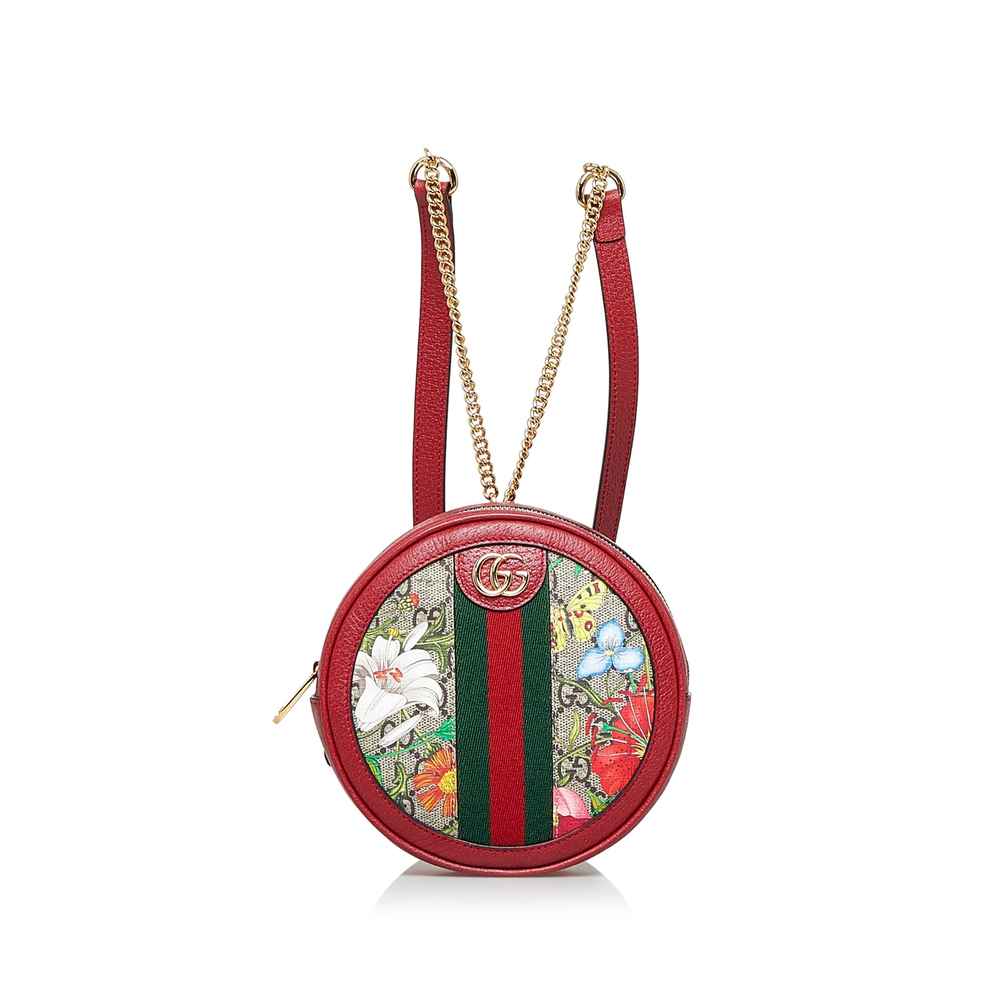 GUCCI GG Supreme Flora Ophidia Round Backpack Red