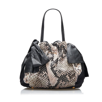 Prada Python Print Bow Tessuto Handbag