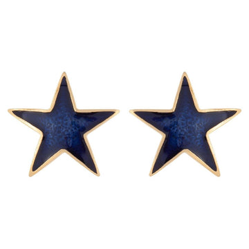 VINTAGE 1990s  Blue Enamel Star Clip-On Earrings