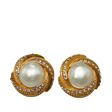 CHANEL Faux Pearl Clip on Earrings Costume Earrings