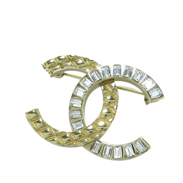 CHANEL CC Quilted Crystal Brooch Costume Brooch