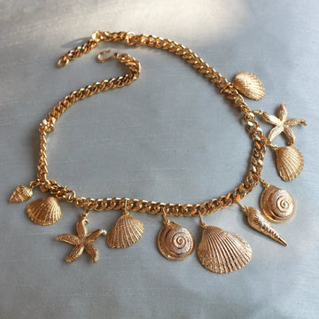Vintage Sea Shell Charm Necklace Gold Plate Vintage Deadstock, 1980s