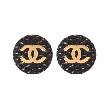 CHANEL 1986  Chanel Quilted Faux Jet Clip-On Earrings