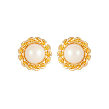 VINTAGE 1980s  Round Faux Pearl Clip-On Earrings