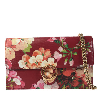 GUCCI Interlocking G Blooms Leather Wallet on Chain Crossbody Bag