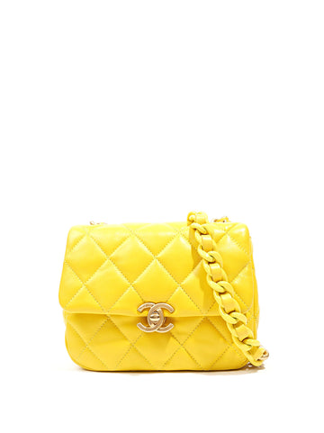 CHANEL Candy Chain CC Yellow Mini Square Flap Bag