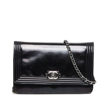 CHANEL Patent Boy Wallet On Chain Crossbody Bag