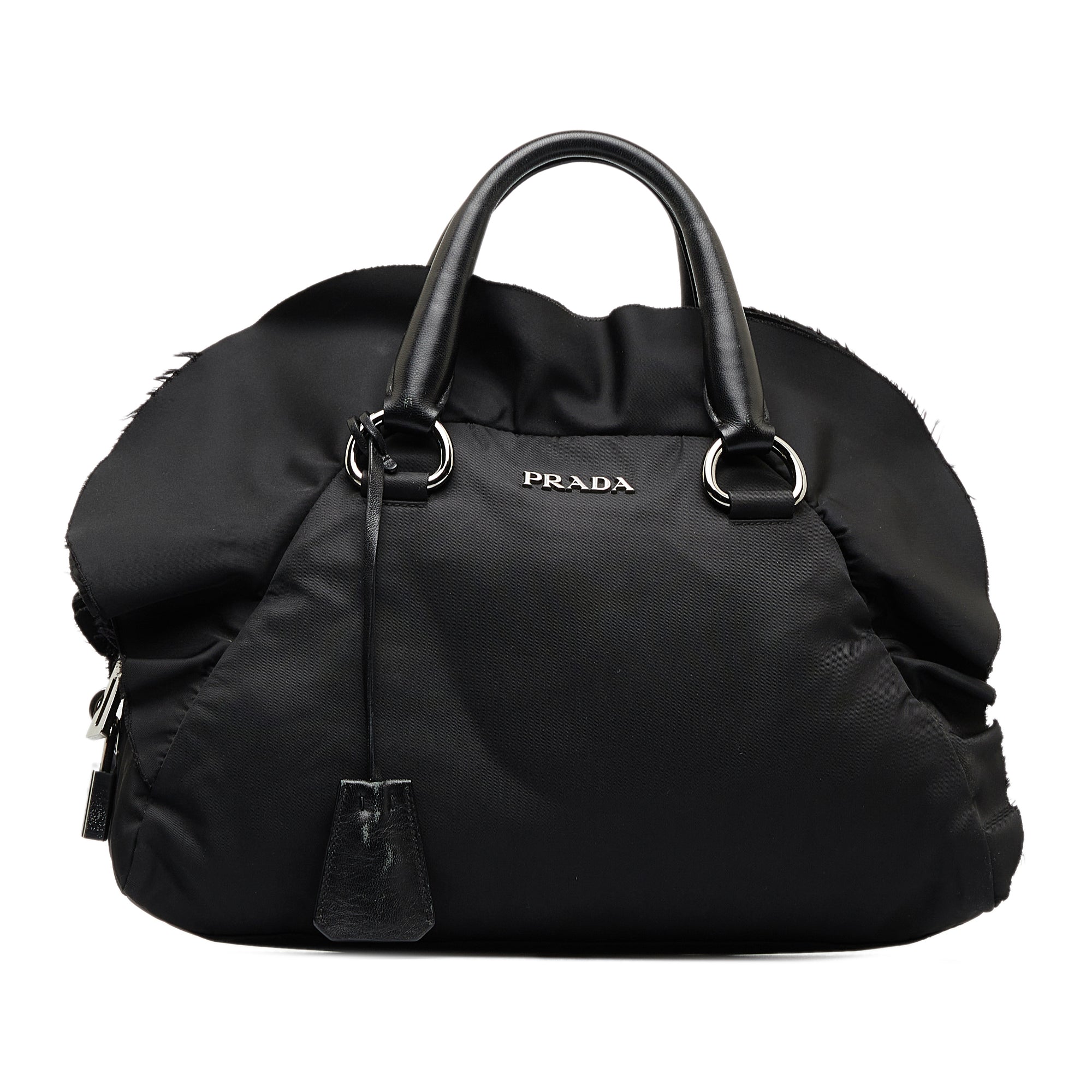 PRADA Tessuto Ruffle Trim Bowler Bag