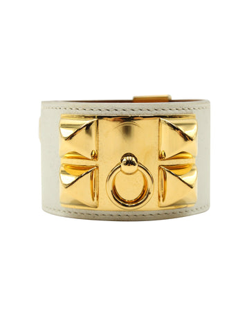 HERMeS Collier De Chien Bracelet-Blanc Swift Leather - Gold Hardware