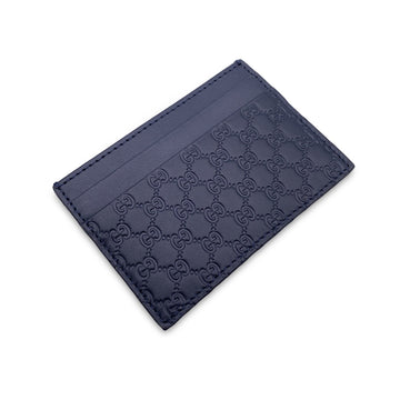 GUCCI Blue Microssima Leather Credit Card Case Holder Wallet