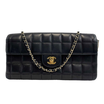 CHANEL Black Vintage Chocolate Bar Bag East West Flap CC Gold Handbag