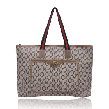 GUCCI Plus Vintage Beige Gg Monogram Canvas Tote Duffle Bag Handbag