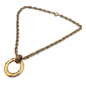 CHANEL Vintage Gold Metal Chain Long Necklace Ring Pendant