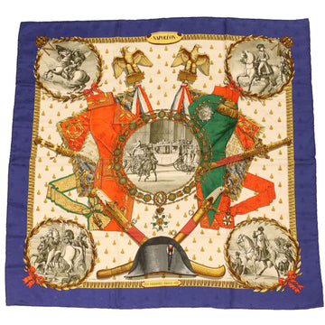 HERMES Carre 90 NAPOLEON Scarf Silk Blue Red Green Auth ac1651